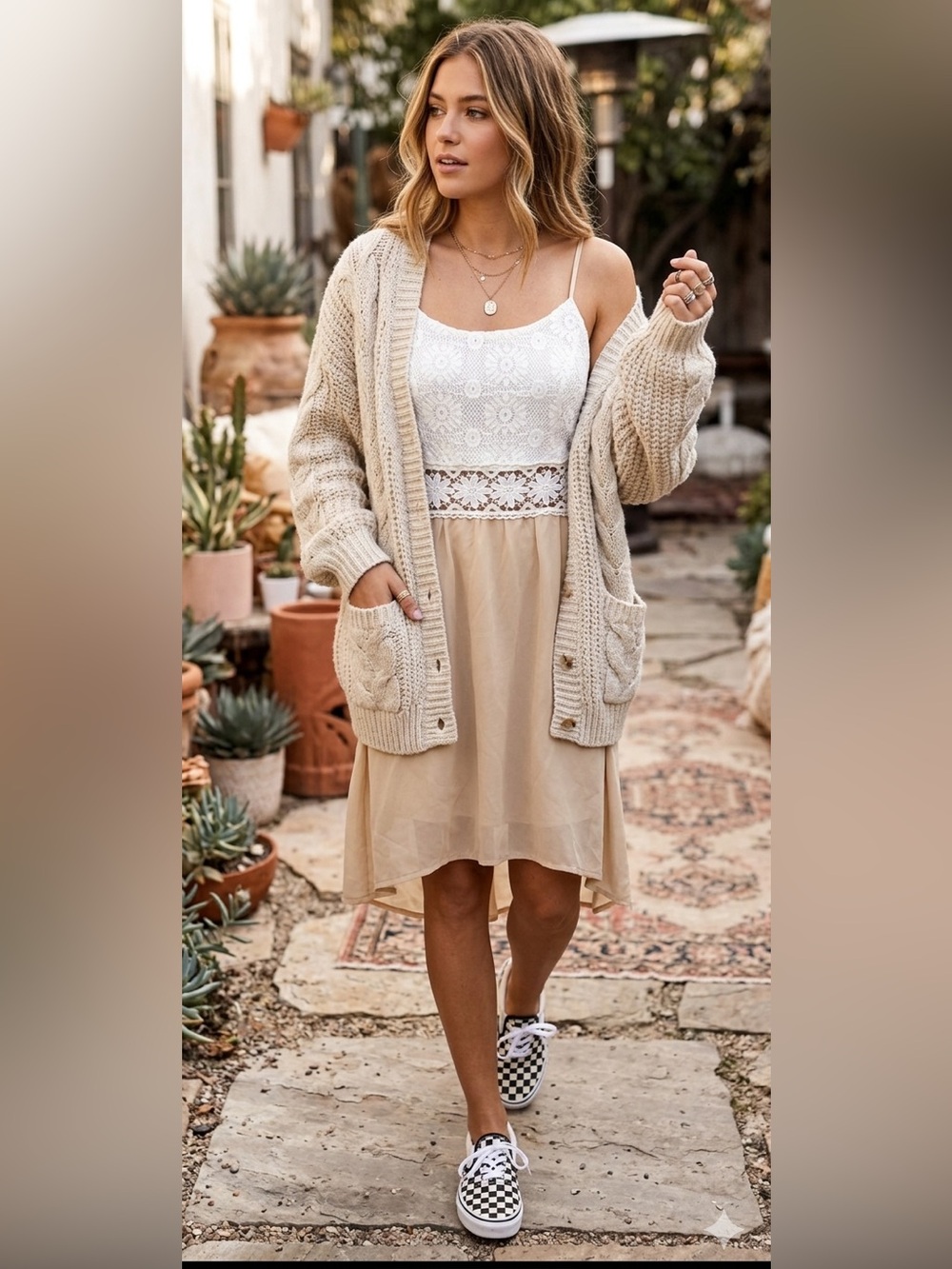 Rhapsody Boho Beauty Lace & Chiffon Dress Large NWT